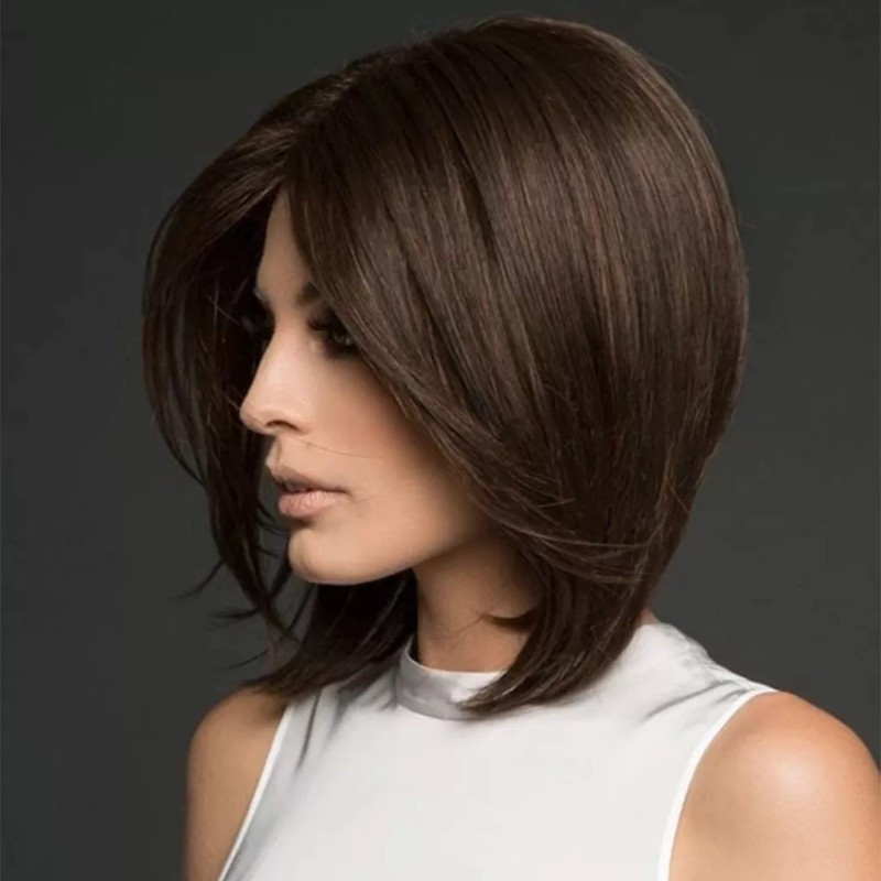 Generic Peluca De Pelo Sintético Marrón A La Moda Para