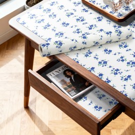 RAY STAR 12 Inch x 10 Ft Shelf Liner for Kitchen Cabinets, Non-Adhesive Cabinet Liner Washable, Drawer Liner for Dresser Non-Slip Bathroom [Blue Cream Floral]