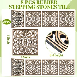 Pangda 8 Pcs 12 x 12 Inch Rubber Stepping Stone Outdoor for Garden Pathway Paver Outside Stepping Tile Heavy Duty Retro Decorative Pavers for Walkway Path Landscaping Yard Lawn(Gold,Scroll Square)
