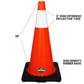 Troy Safety 28" Orange Safety Traffic PVC Cones with One Reflective Collar, Black Base (4 Cones)