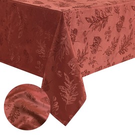 Elrene Home Fashions Elegant Woven Leaves Jacquard Damask Tablecloth, Spice Red 60" x 144" (Tablecloth)