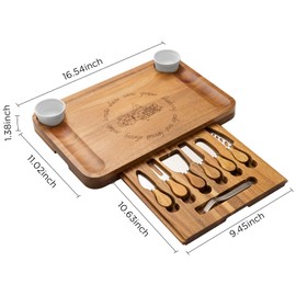 HBlife Acacia Wood Cheese Board & Knife Set Extra Large Charcuterie Boards Set & Accessories House Warming Gift Perfect Choice for Christmas Wedding