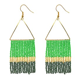 Kaseakia Beaded Tassel Earrings for Women, Big Statement Handmade Long Beaded Dangle Earrings, Boho Bohemian Large Native Seed Bead Earrings (Green B)