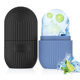 2 Pack Rodillo de Hielo Retráctil para Cara, Ojos y Cuello, Molde de Hielo para Cara Facial Reutilizable,Bandeja de Hielo Facial, Bandeja de Hielo Facial (Azul y Negro)