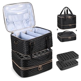 YUYAFN Nail Polish Organizer Case - Holds 84 Bottles Nail Polish & Nail Lamp Large Nail Polish Organizer Bag for Manicure Tools, Nail Polish Kit (Black)