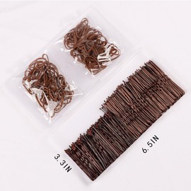 300PCS Hair Pins Sets 100 Bobby Pins & 100 U Shaped Hair Pins for Women 100 Elastic Hair Bands Kit Hair Accessories for Women Girls with Storage Box Easy to Store Hair Pin(Brown)
