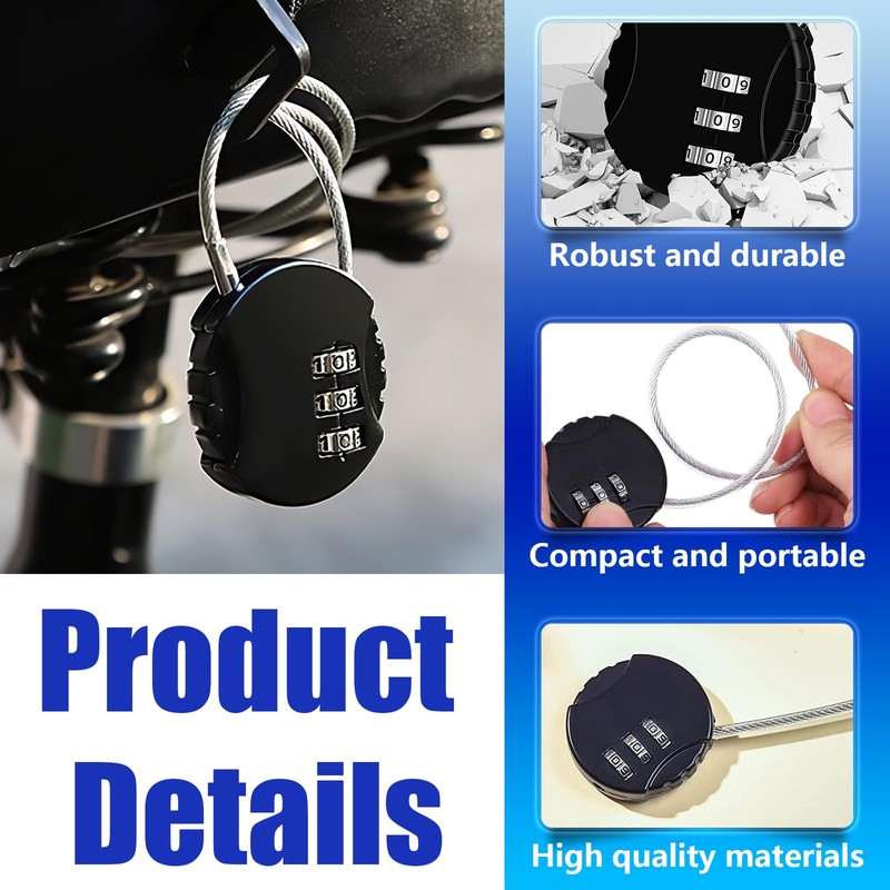 Wire Rope Lock, 2 Pcs Mini Code Lock, Wire Rope