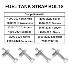 Fuel Tank Strap Bolts, 304 Stainless Steel Tank Strap Hardware Kit Compatible with Chevy Silverado Tahoe Suburban Avalanche Colorado, Replace 55157,GM 11516770 11519894 15743078 (4pcs)