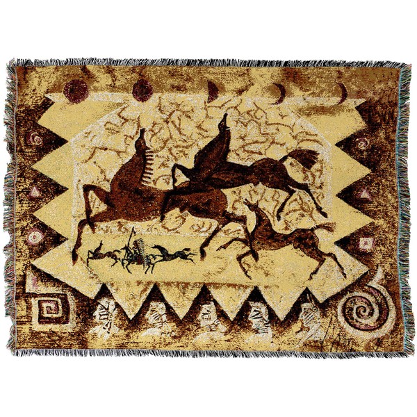 Oglalas Story - Southwest Cave Rock Art - Cecilia Henle - Cotton Woven Blanket Throw - Made in The USA (72x54)