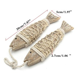 Oriental riverkit 2 Pcs Wooden Fish Rustic Coastal Hand Carved Hanging, Wall Hanging Wood Fish Decor Ornament Home Wall Decorations (Wood Color/Small)