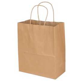 SSWBasics Kraft Paper Shopping Bag - Medium (8 ¼”L x 4 ¾”D x 10 ½”H)- Case of 100-80# (120 GSM) Paper Weight - 100% Recyclable Gift Bags - Features a Paper Handle and Gusseted Bottom