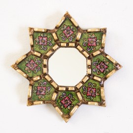 Green Hanging Round wall mirror living room decor - Peruvian Painted glass mirror wall art decor - ornate mirror on the wall decorative