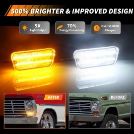 OFFKAT 2X Clear Switchback LED Front Parking Signal Light For 1967-1971 Ford F100 Truck