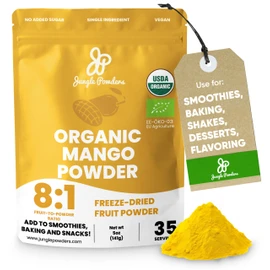 Jungle Powders Organic Mango Powder 5 Ounce Bag, Mango Extract for Baking, Smoothies, Desserts, Freeze Dried Mango Powder, Non GMO Vegan Dried Mangoes Dry Juice Vegan Fruit Powder