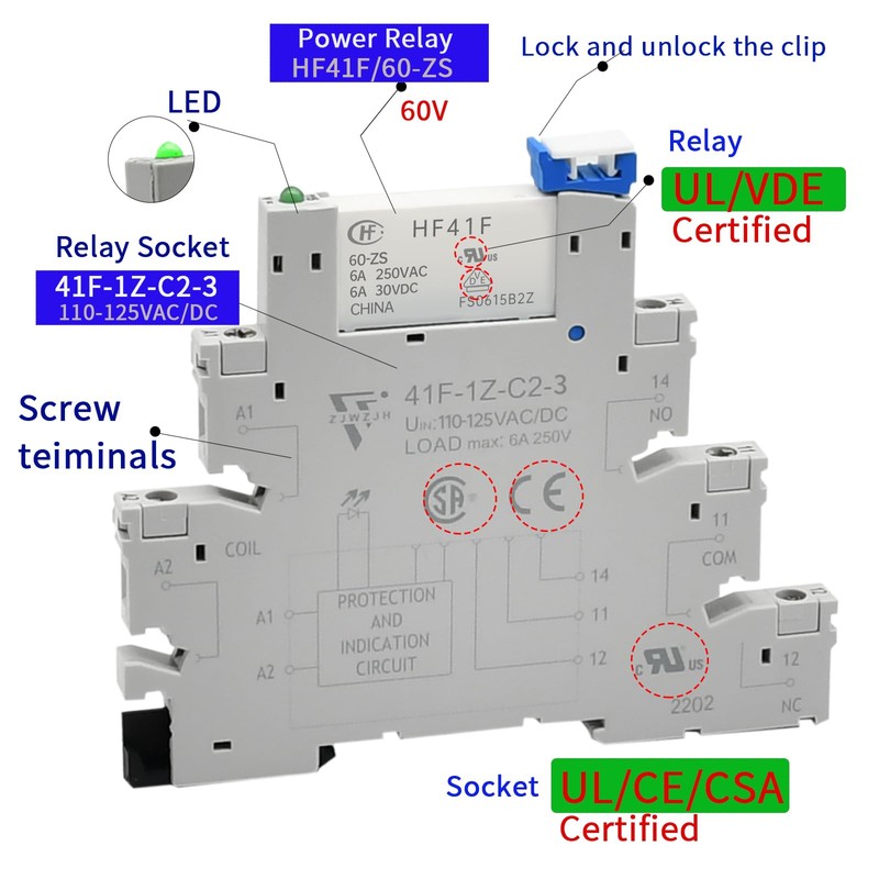 UL Listed 10Pcs Electromechanical Relay Power Relay 110V-120V AC/DC HF41F/60-ZS