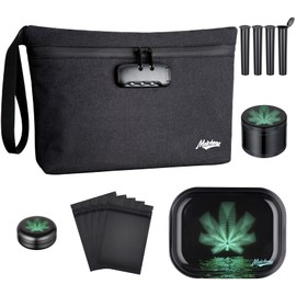 MAICHENG Smell Proof Bag with Combination Lock, Large Smell Proof Containers, Carbon Lined Odor Proof Pouch, Travel Storage Box Kit, Water Resistant, Airtight Zipper, Black