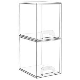 Vtopmart - Cajones de almacenamiento apilables transparentes de 19.3cm de alto, paquete de 2 contenedores organizadores de plástico para cuidado de la