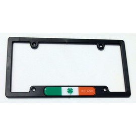 Ireland Irish Flag Black Plastic Car License Plate Frame Domed Decal Shamrock