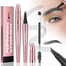 Ledeak Eyebrow Pencil, 3D Waterproof Microblading Eyebrow Pen with 4 Fork Tip, Magic Smudgeproof Eye Brow Pencil, Long-Lasting Liquid Brow Pencil for Natural Looking Defined Eyebrows (Grey)