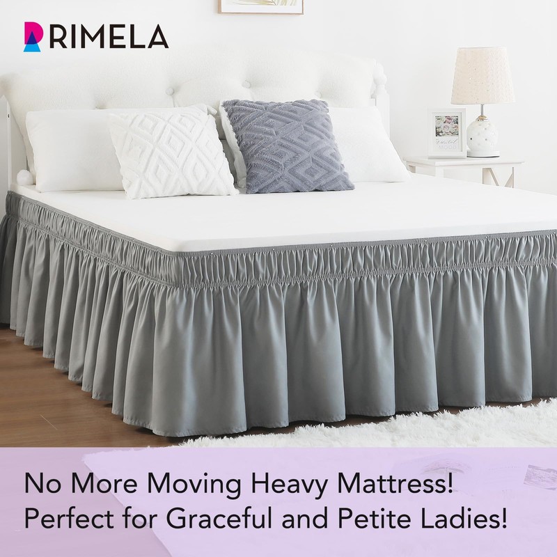 Rimela Gray Queen Bed Skirt 12 Inch Drop,Elastic Bed Skirts