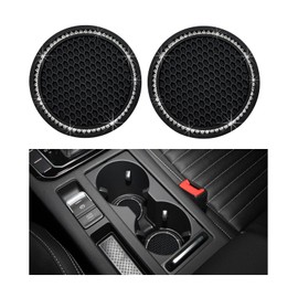Dickno 2 PCS Bling Car Cup Coaster, 2.75 Inch Crystal Rhinestone Auto Cup Holder Insert Coaster, Anti-Slip Durable Car Drink Cup Mat, Universal Vehicle Interior Decor Accessories (Black & White)