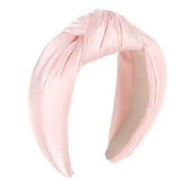 Ondder Pink Satin Headband Top Knot Headbands for Women Non Slip Fashion Wide Cloth Knotted Headbands for Women Head Bands for Women’s Hair