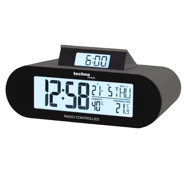 tchnoline WT376 Wireless Digital Alarm Clock with Date, Humidity and