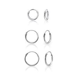 Set of 3 Sterling Silver Hoop Earrings - Silver Sleeper Earrings for Women - Mens Hoop Earrings - Small Hoop Earrings - Thickness 1.5 mm Diameter 8, 10, 12 mm