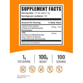 Bulk Supplements Hmb Powder 3.52 Ounce Unflavored Calcium Hmb Supplement For Muscle Recovery
