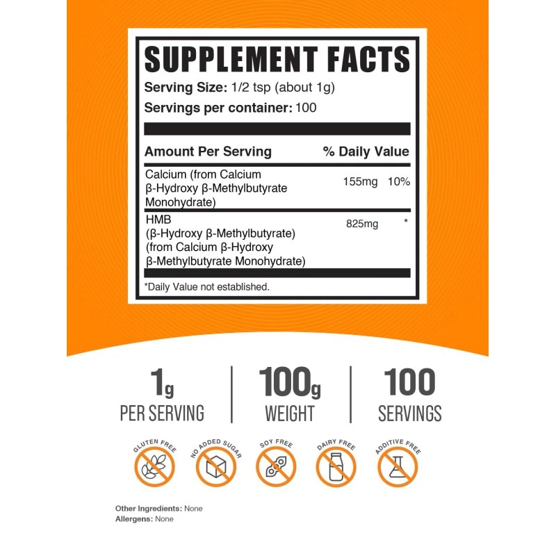 Bulk Supplements Hmb Powder 3.52 Ounce Unflavored Calcium Hmb Supplement