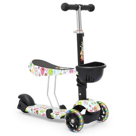 MADOG Scooter for Toddlers with Extra Wide PU Light-Up Wheels, Adjustable Height 2-in-1 Sit/Stand Child Toddlers Toy Kick Scooters w/Detachable Seat and Front Basket for Boys/Girls