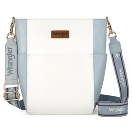Wrangler Crossbody Bag for Wome Vegan Leather Bucket Handbag with Guitar Strap White WG67-9182WT-BL