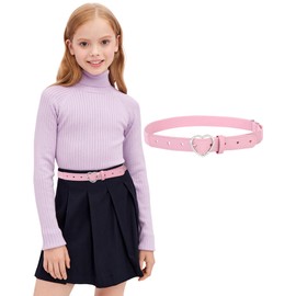 AWAYTR Girls Elastic Leather Belt -Stretch Toddler Belts Rhinestone Heart Buckle Belt for kids (Pink,80cm)