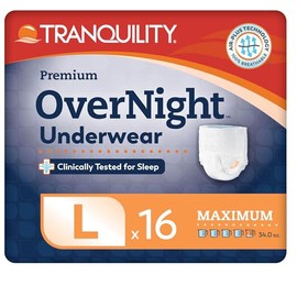 TRANQUILITY Ropa Interior Protectora Nocturna Premium – Máxima Absorción, Desechable, Transpirable Protección Contra la Incontinencia, Pañales para Adultos, Unisex – Blanco, Grande (16 Unidades)