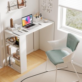 Tangkula Small Computer Desk, 36 Inch Home Office Desk with Bookshelf, Student Teen Study Writing Desk, Modern Simple Laptop Workstation, Vanity Table for Small Space (White)