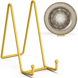 TR-LIFE 4 Pack 8 Inch Plate Stands/Holder for Display, Large, Gold Metal Picture Stand, Decorative Platter, Book, Plaques, Photo Frame Easel