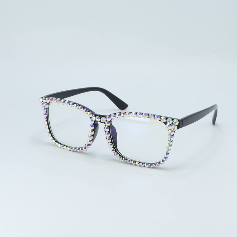 FUPRECIOUS Square Rhinestone Reading Glasses For Women Blue Light Blocking
