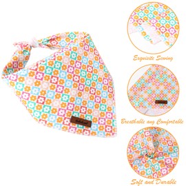Babole Pet Spring Dog Bandanas Girl Checkered Flower Cotton Washable Comfortable Triangle Dog Scarf Adjustable Pet Bib Kerchief for Small Medium Large Dogs L