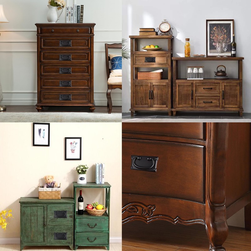 Runseaway 2PCS 3.78Inch Vintage Drawer Ring Pulls, Black Zinc Alloy