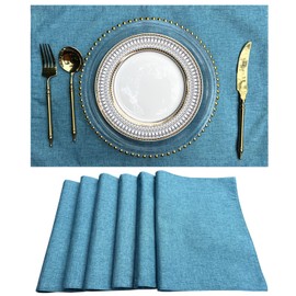 WAZAIGUR Placemats Set of 6 Cloth Woven Placemats Washable Non-Slip Dining Table Place Mats Kitchen Table Mats (Teal, 6)