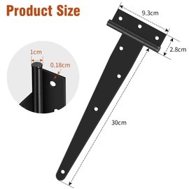 Shed Door Hinges, 12 Inch T Strap Hinges Heavy Duty Gate Hinges Black Door Hinges 4 Pack Outdoor Stainless Steel Tee Hinges for Wood Shed Barn Door Fence Gate(Screws Includes)
