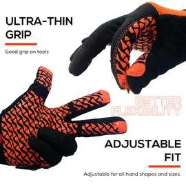 SAFE HANDLER Super Grip Gloves | Textured Grip Palm, Non-Slip Texture, Hook & Loop Wrist Strap, BLACK/ORANGE, S/M, 1 pair (2 gloves)
