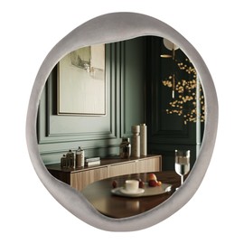 CAVINHOME Irregular Asymmetrical Wall Mirror- 24"x28"Gray Felt Fabric Padded Wavy Wall Mirror for Living Room, Bedroom, Hallway,Dressing Room & Farmhouse-Circular Cloud Vanity Mirror Decorative