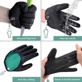 hisptgo Fish Cleaning Gloves, Waterproof Fishing Gloves for Men with Magnet Release Anti-Slip Puncture Resistant Fishing Accessories for Catching, Handling, Cleaning, Right Hand