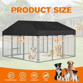 Bhyhok 10'W X 10'L Waterproof Dog Kennel Cover Outdoor 600D Oxford Fabric Dog Kennel Roof with Silver UV-Protective Coating for Windproof, Rainproof, Sun-Protective(Covers Only)