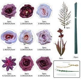 Fake Flowers Combo Box Silk Mix Roses Dahlia Flowers Spring Flowers w/Stem for DIY Wedding Bouquets Baby Shower Centerpiece Arrangements Table Party Decorations Home Decor (Blush, Burgundy)