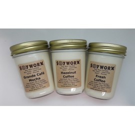 Soyworx Coffee Lovers Unite 3 Pack 8 Ounce Jar Set! Fresh Coffee, Hazelnut Coffee, Grande Cafe Mocha