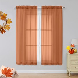 OVZME Orange Sheer Curtains 63 inch Length 2 Panels for Bedroom Living Room, Light Filtering Dual Rod Pocket Voile, Each 42 Width by 63 Length