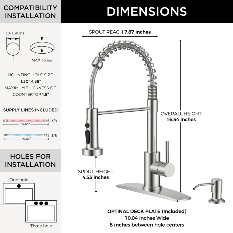 FORIOUS Kitchen Faucet with Soap Dispenser, Brushed Nickel Stainless Steel