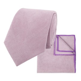 THE GENTS LAB Men's Wedding Neck Tie & Pocket Square Set Made From Soft Brushed Twill Cotton | Many Colours (Pastel Purple)